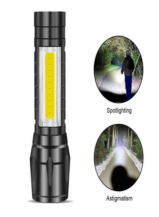 Desidiya LED Flashlight with COB Light Mini Waterproof Portable LED Flashlight USB Rechargeable 3 Modes Light Flashlight - Black - Image 2